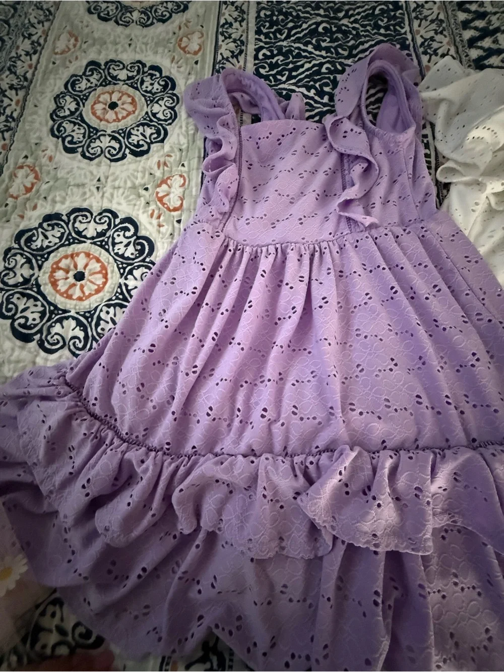 Girls Pastel Dress Bundle - Pink Daisy, Lavender Eyelet, White Eyelet.  Size 7.